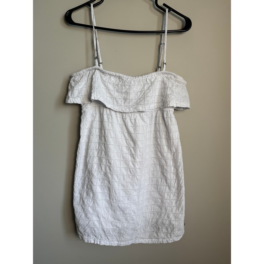Roxy White Eyelet Ruffle Cami Tank Top Beach Boho Summer Medium Y2K Style Tiered